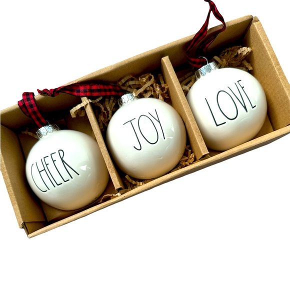 Rae Dunn, 3 Ornament Set,”Live, Joy & Cheer” - Picture 1 of 4